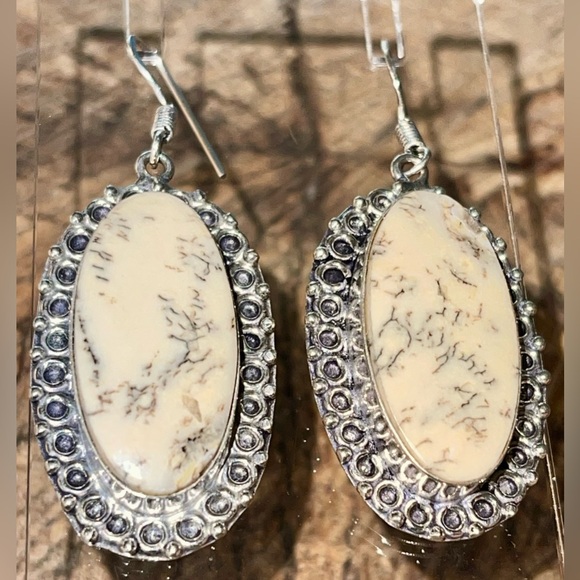 “Stone of Plentitude” Dendritic Agate Earrings 2” - Picture 4 of 14